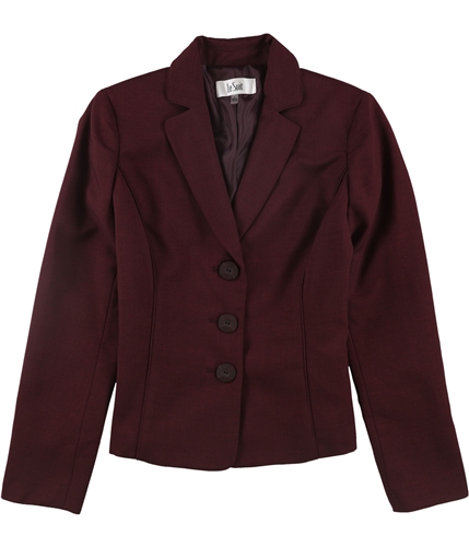 Le Suit Womens Solid Three Button Blazer Jacket burgundy 4
