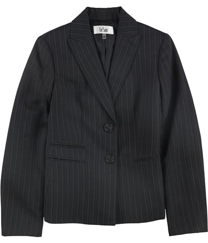 Le Suit Womens Striped Two Button Blazer Jacket black 6