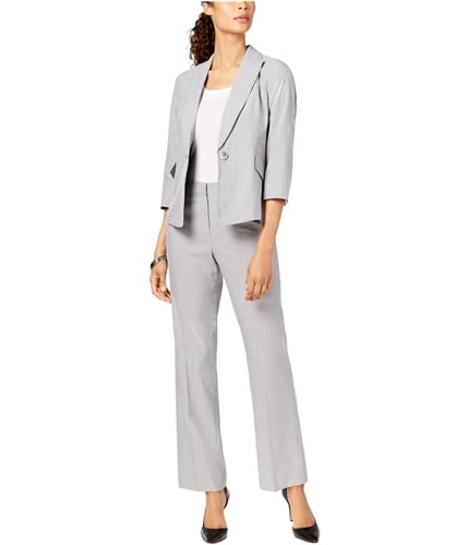 Le Suit Womens One Button Pin Striped Pant Suit gray 2P/30