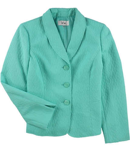 Le Suit Womens Jacquard Three Button Blazer Jacket turqaqua 4