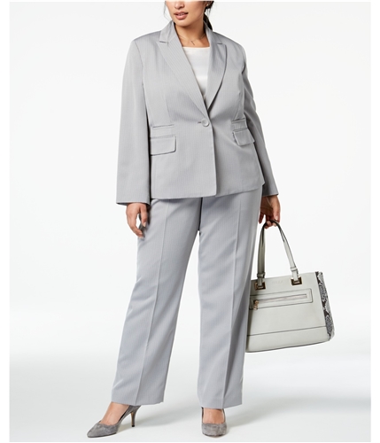 Le Suit Womens Stripe One Button Blazer Jacket silver 14W