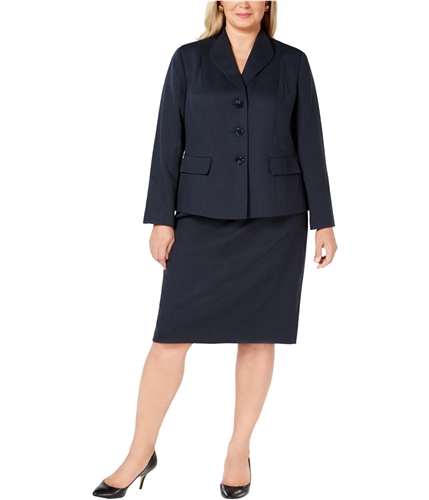 Le Suit Womens Three-Button Skirt Suit navy 18W