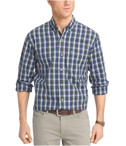 IZOD Mens No-Iron Plaid Button Up Shirt estateblue 4XL