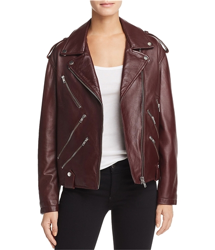 McQ Womens Leather Biker Jacket cherry 42
