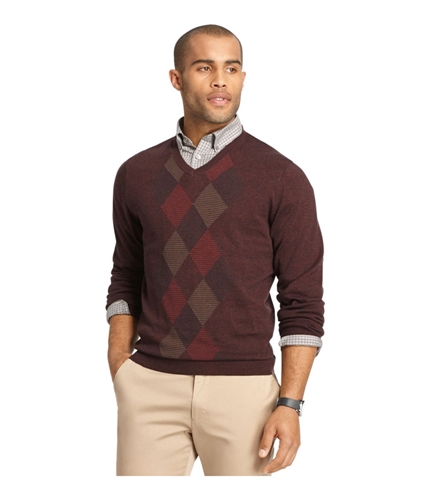 Van Heusen Mens Feeder-Stripe Diamond V Neck Pullover Sweater redpinotnoir 2XL