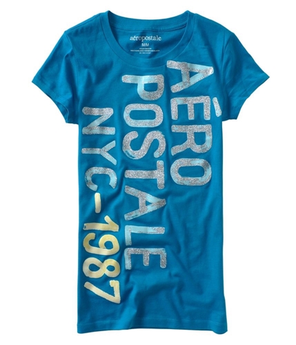 Aeropostale Womens Sparkles Nyc Graphic T-Shirt bluedu XS