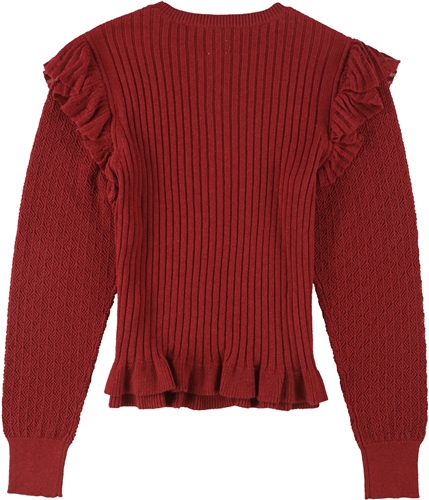 Rebecca Taylor Womens Ruffle Ribbed Pullover Sweater red S