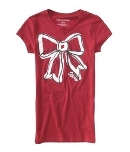 Aeropostale Womens Sparkling Bow Graphic T-Shirt cherryred S