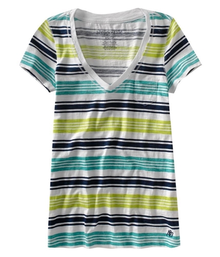 Aeropostale Womens Stripe Chest Pocket Graphic T-Shirt navyni XS