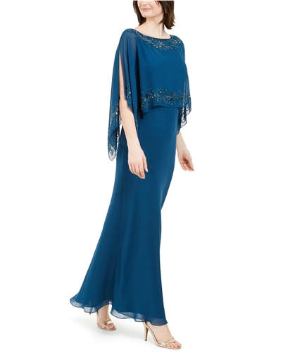 Jkara Womens Solid Embellished Gown Dress tealsh 6