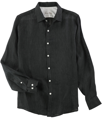 Tasso Elba Mens Textured Linen Button Up Shirt blackcombo S