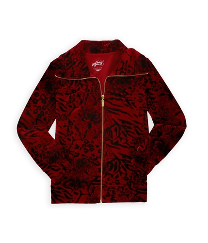 Style&co. Womens Velour Floral Fleece Jacket prussnrd P