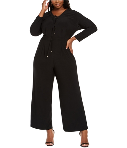 Love Squared Womens Lace-Up Jumpsuit black 2X
