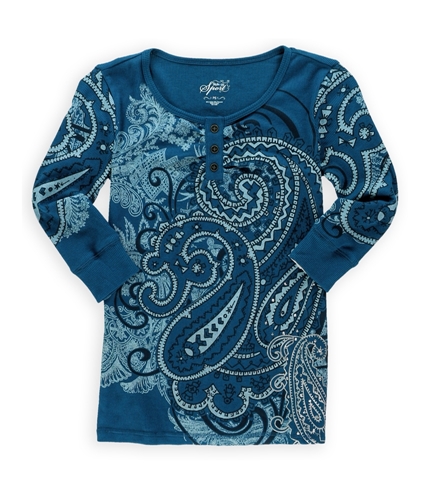 Style&co. Womens Sport Thermal Henley Shirt darkteal PS