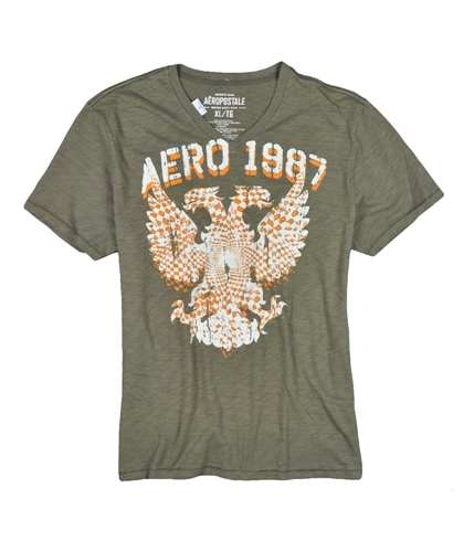 Aeropostale Mens Aero 1987 V-neck Graphic T-Shirt cliffbrown XS