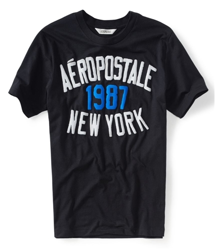 Aeropostale Mens Puff Paint 1987 New York Graphic T-Shirt black XS