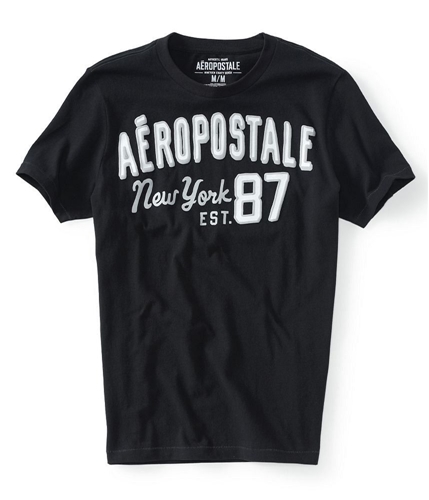 Aeropostale Mens New York 87 Puff Paint Graphic T-Shirt black XS