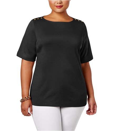 Karen Scott Womens Buttoned Basic T-Shirt deepblack 3X