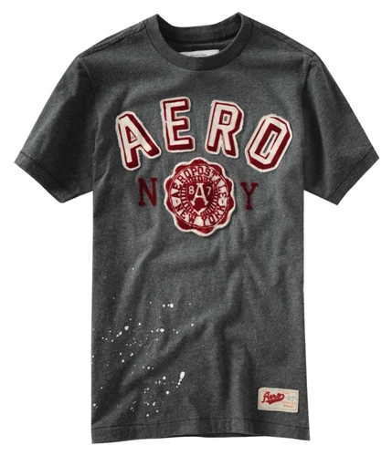 Aeropostale Mens Velvet Velour Lettering Graphic T-Shirt charcoalgray S