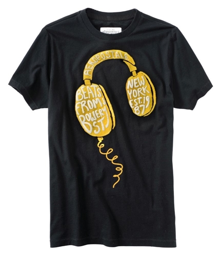 Aeropostale Mens Head Phones Puff Paint Embroidered Graphic T-Shirt black S