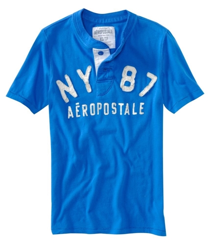 Aeropostale Mens Solid Ny 87 Henley Shirt activeblue XS