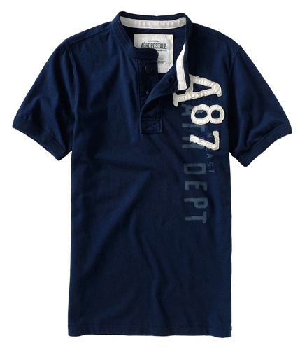 Aeropostale Mens Solid A87 Raised On Front Henley Shirt navynightblue M