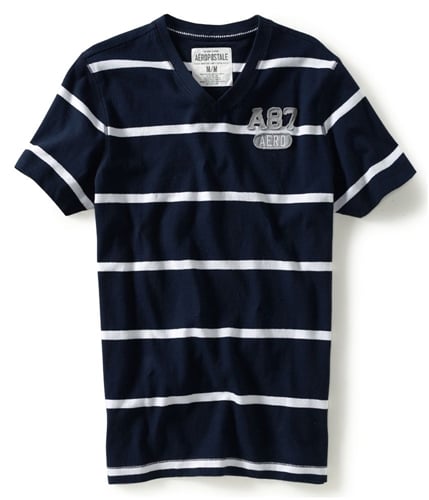 Aeropostale Mens Stripe V-neck Embroidered A87 Graphic T-Shirt 102 XS