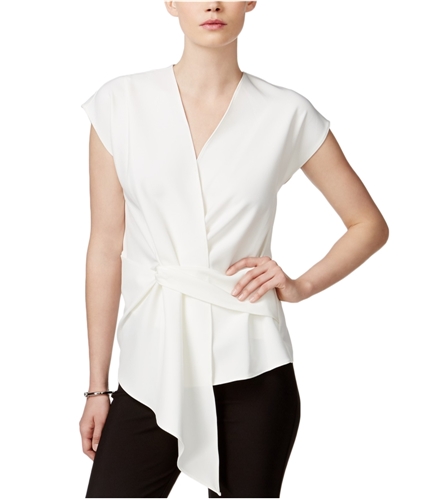 bar III Womens Faux Wrap Pullover Blouse egret S