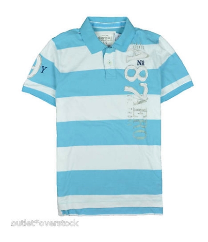 Aeropostale Mens A87 Stripe Rugby Polo Shirt blueyellowaqua M