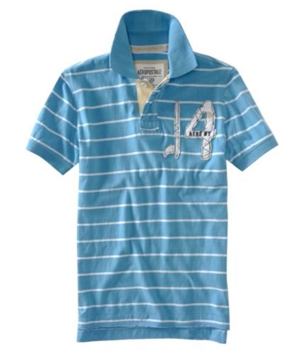 Aeropostale Mens Stripe Embellished Rugby Polo Shirt sportyblue S