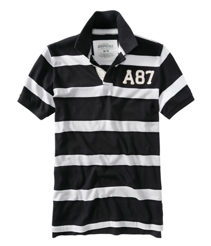 Aeropostale Mens Stripe A87 Rugby Polo Shirt black XS
