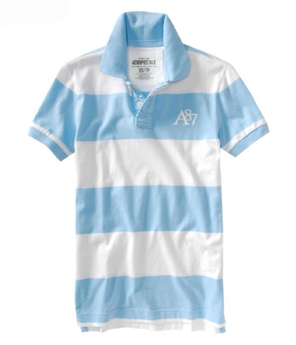 Aeropostale Mens Thick Stripe Rugby Polo Shirt spablue XS