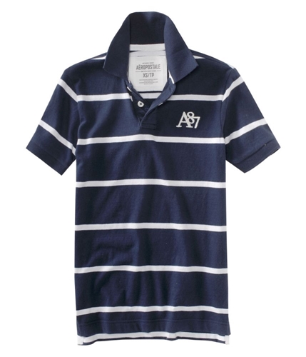 Aeropostale Mens Stripe A87 Rugby Polo Shirt navyni XS