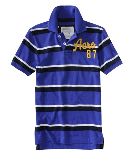 Aeropostale Mens Stripe Aero 87 Rugby Polo Shirt arenablue S