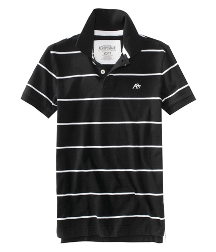 Aeropostale Mens Stripes A87 Rugby Polo Shirt black XS