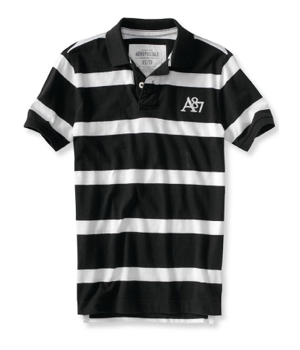 Aeropostale Mens Stripe A87 Logo Rugby Polo Shirt black XS