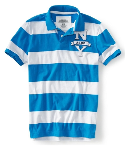 Aeropostale Mens Embellished Naeroy Stripe Rugby Polo Shirt ltblue XS