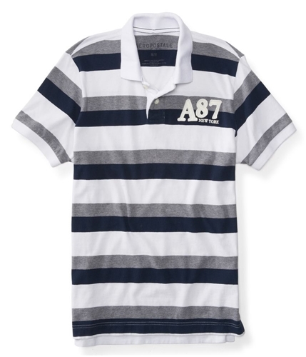 Aeropostale Mens Tri-Color Bar Stripe Rugby Polo Shirt 053 M