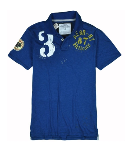 Aeropostale Mens # 3 Hellcats Rugby Polo Shirt lunablue S
