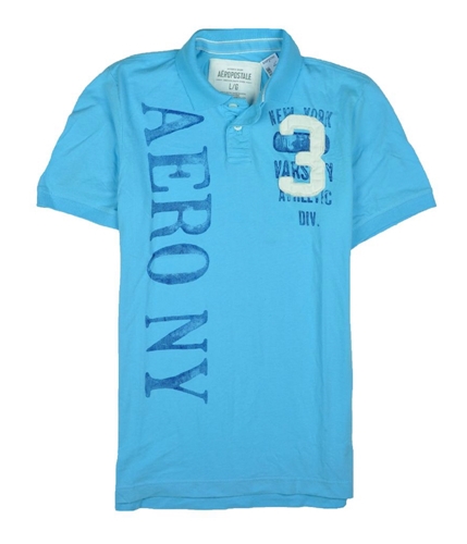 Aeropostale Mens Aero # 3 Rugby Polo Shirt blueyellowaqua XL