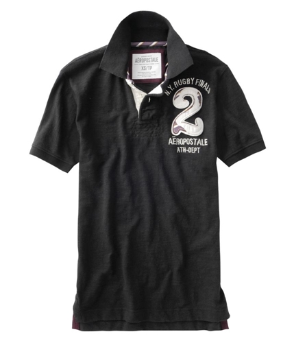 Aeropostale Mens Ny Finals # 2 Rugby Polo Shirt black XS