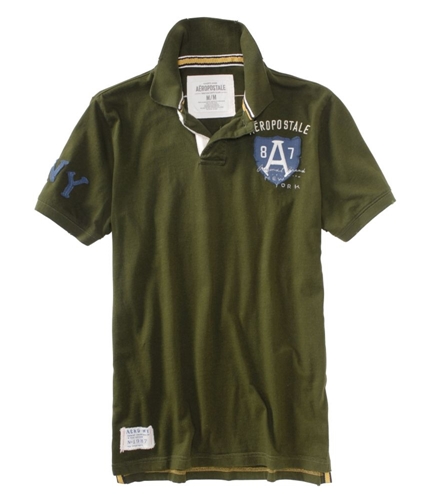 Aeropostale Mens Embroidered A87 Crest Rugby Polo Shirt ivyleaguegreen XS