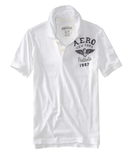 Aeropostale Mens Solid Hellcats Rugby Polo Shirt bleachwhite XS