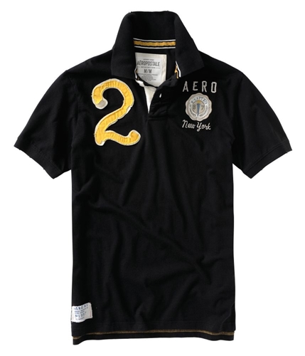 Aeropostale Mens # 2 Embroidered Rugby Polo Shirt black S
