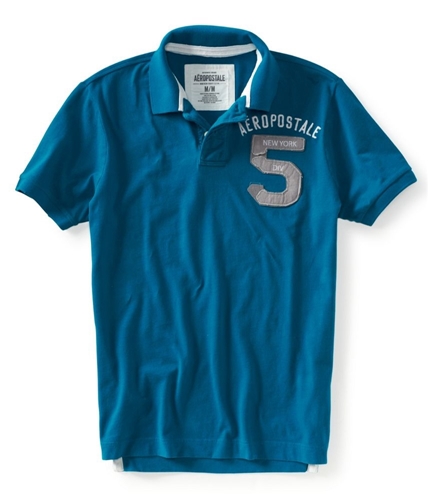Aeropostale Mens New York 5 Casual Rugby Polo Shirt peacock L