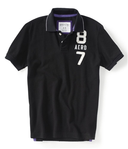 Aeropostale Mens Embroidered Rugby Polo Shirt blacks XS