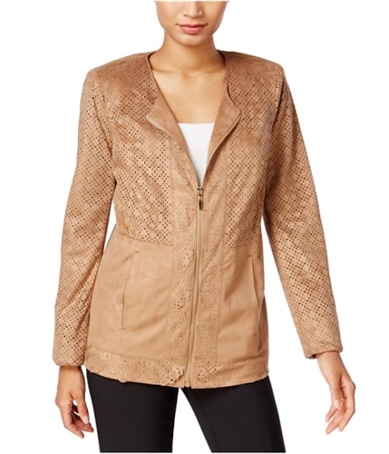 JM Collection Womens Laser Cut-Out Blazer Jacket willowbrown S