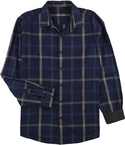 Tasso Elba Mens Grid Button Up Shirt navycombo XL