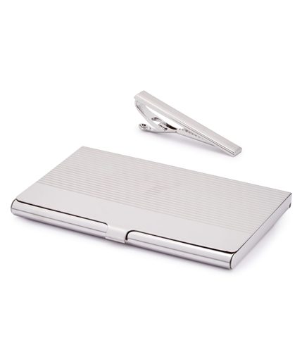 the Gift Mens Tie Bar Set Coin Card Case Wallet silver One Size