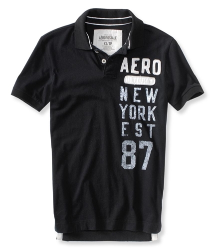 Aeropostale Mens Aero New York Est 87 Rugby Polo Shirt black XS